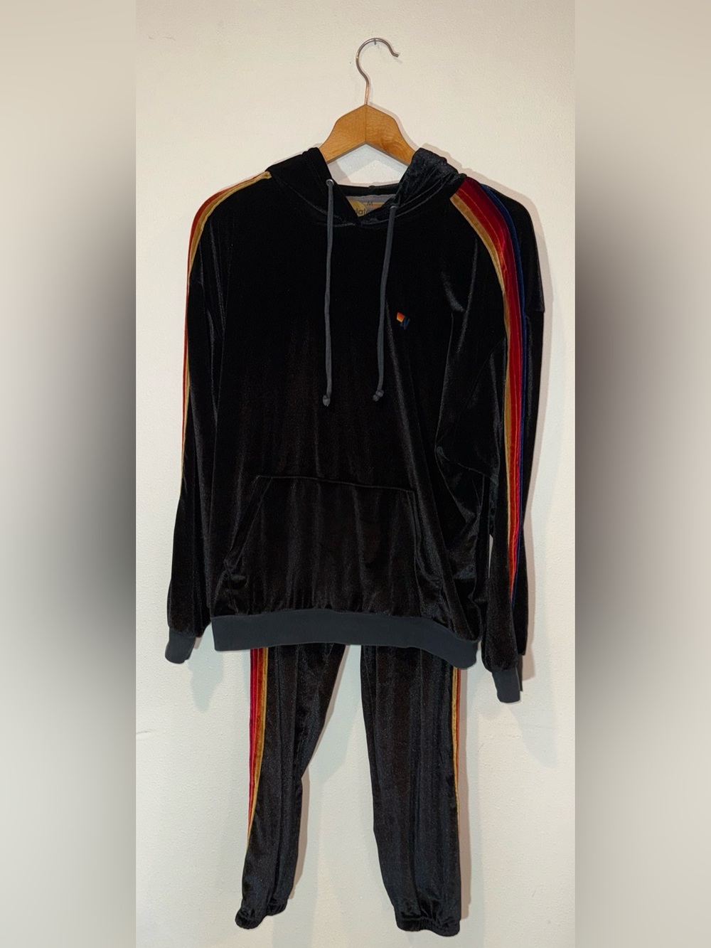 AVIATOR NATION Classic Velvet Sweatsuit Matching Set in Black Size Medium - Picture 2 of 14